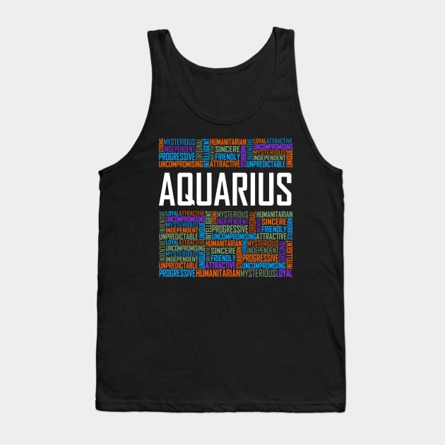 Aquarius Zodiac Words Tank Top by LetsBeginDesigns